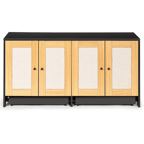 Double Litter Box Enclosure,Cat Litter Box Enclosure For 2 Cats, Hidden Litter Box Furniture With Rattan Doors, 47 L X 19.8 W X 21.8  H,Black image 11
