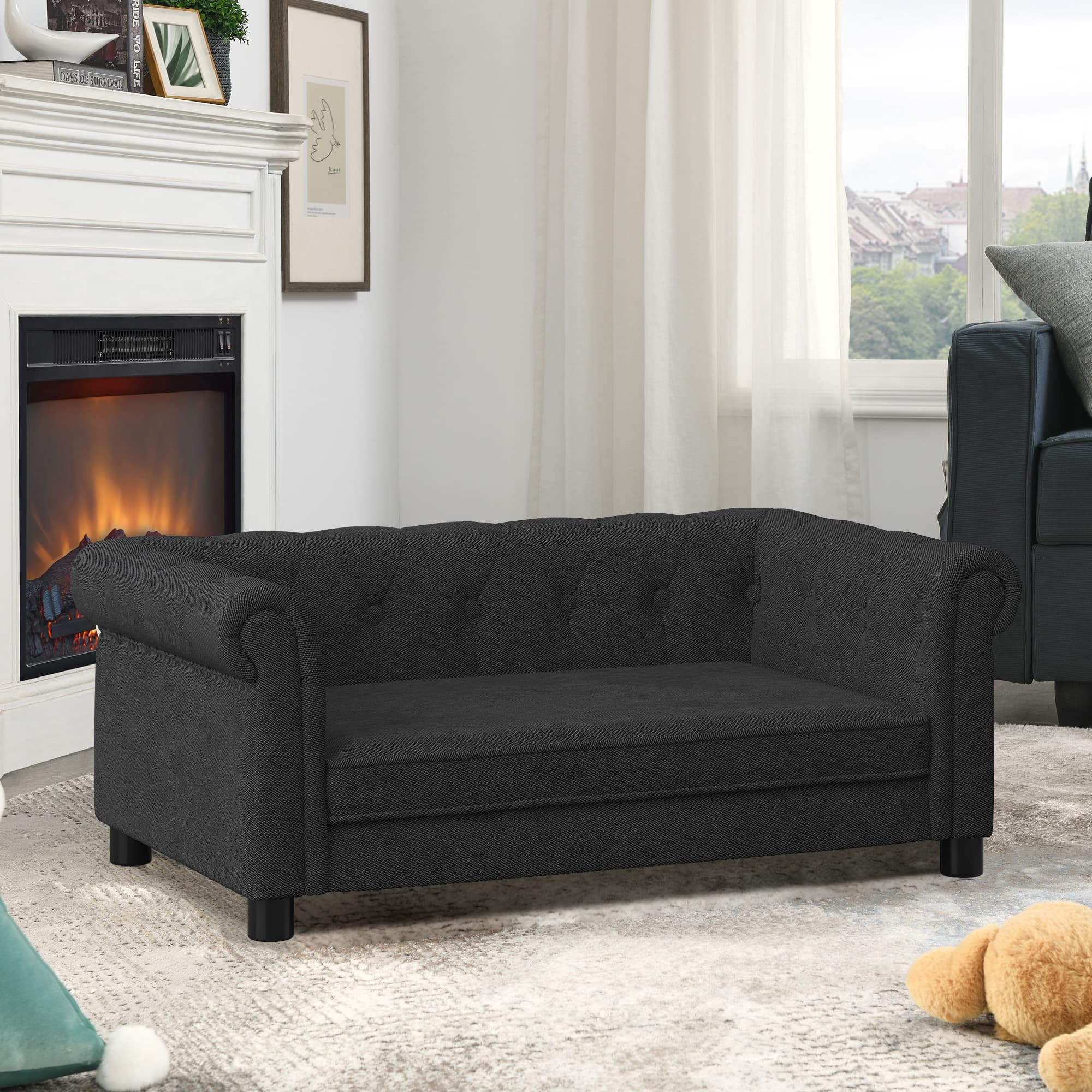 Elegant Rectangular Pet Bed For Small And Medium-sized Dogs, Durable Elevated Dog Sofa Bed, Comfortable Dog Sofa, Modern And Fashionable Linen Fabric Dog Sofa-Black image 2