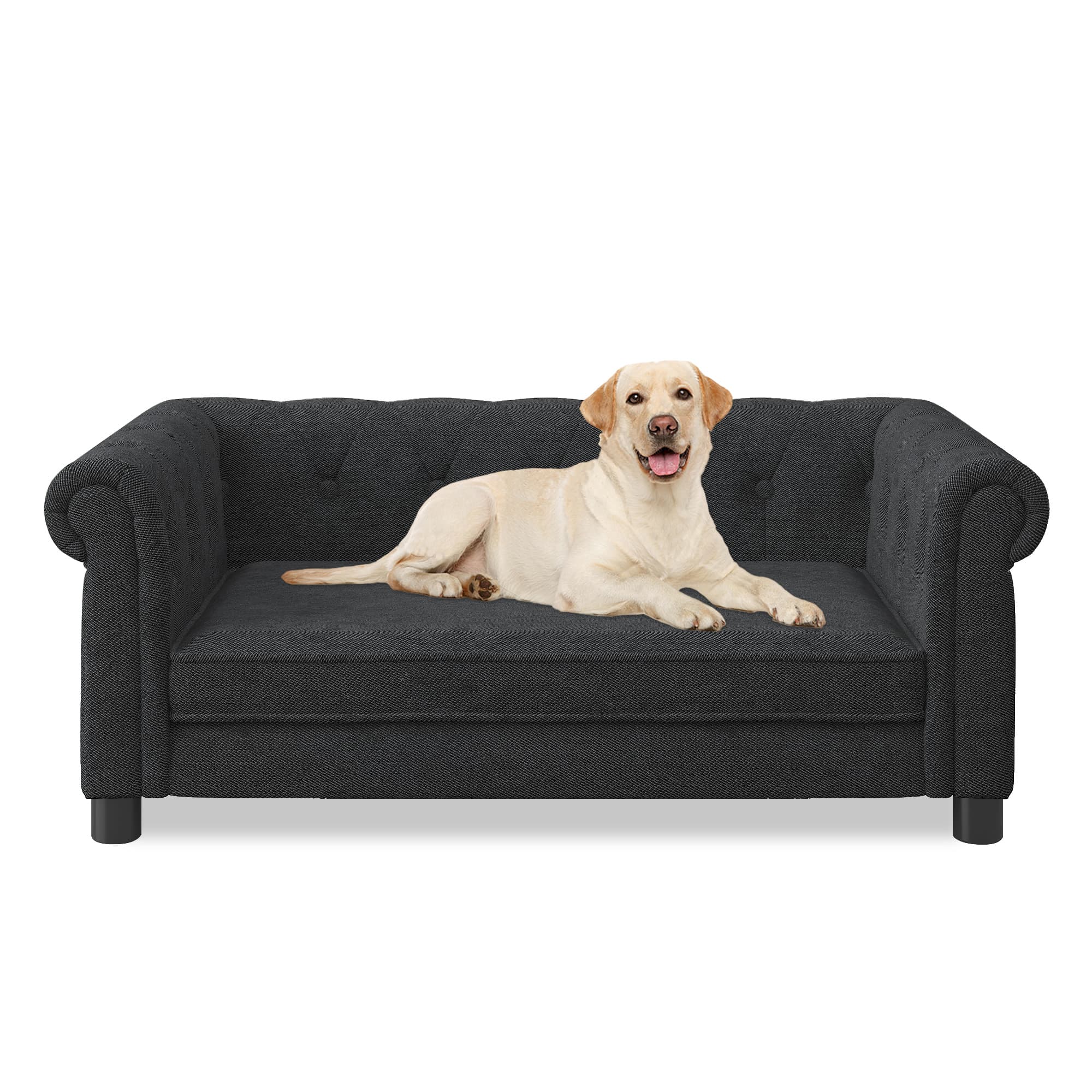 Elegant Rectangular Pet Bed For Small And Medium-sized Dogs, Durable Elevated Dog Sofa Bed, Comfortable Dog Sofa, Modern And Fashionable Linen Fabric Dog Sofa-Black image 3