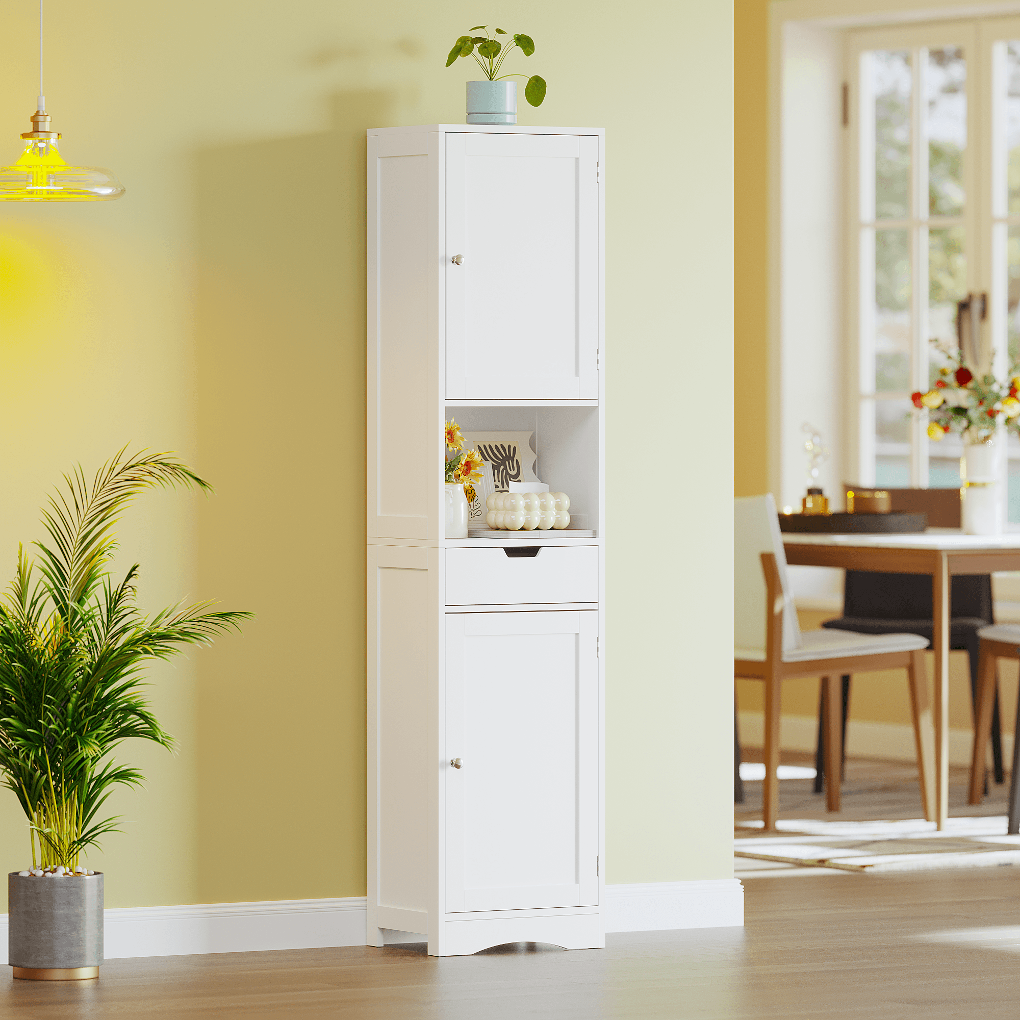 67 Tall Bathroom Cabinet, Storage Cabinet With 2 Doors & 1 Drawer, Narrow Bathroom Storage Cabinets With Adjustable Shelves, Bathroom Floor Organizer For Living Room, Entryway, Home Office, White image 4
