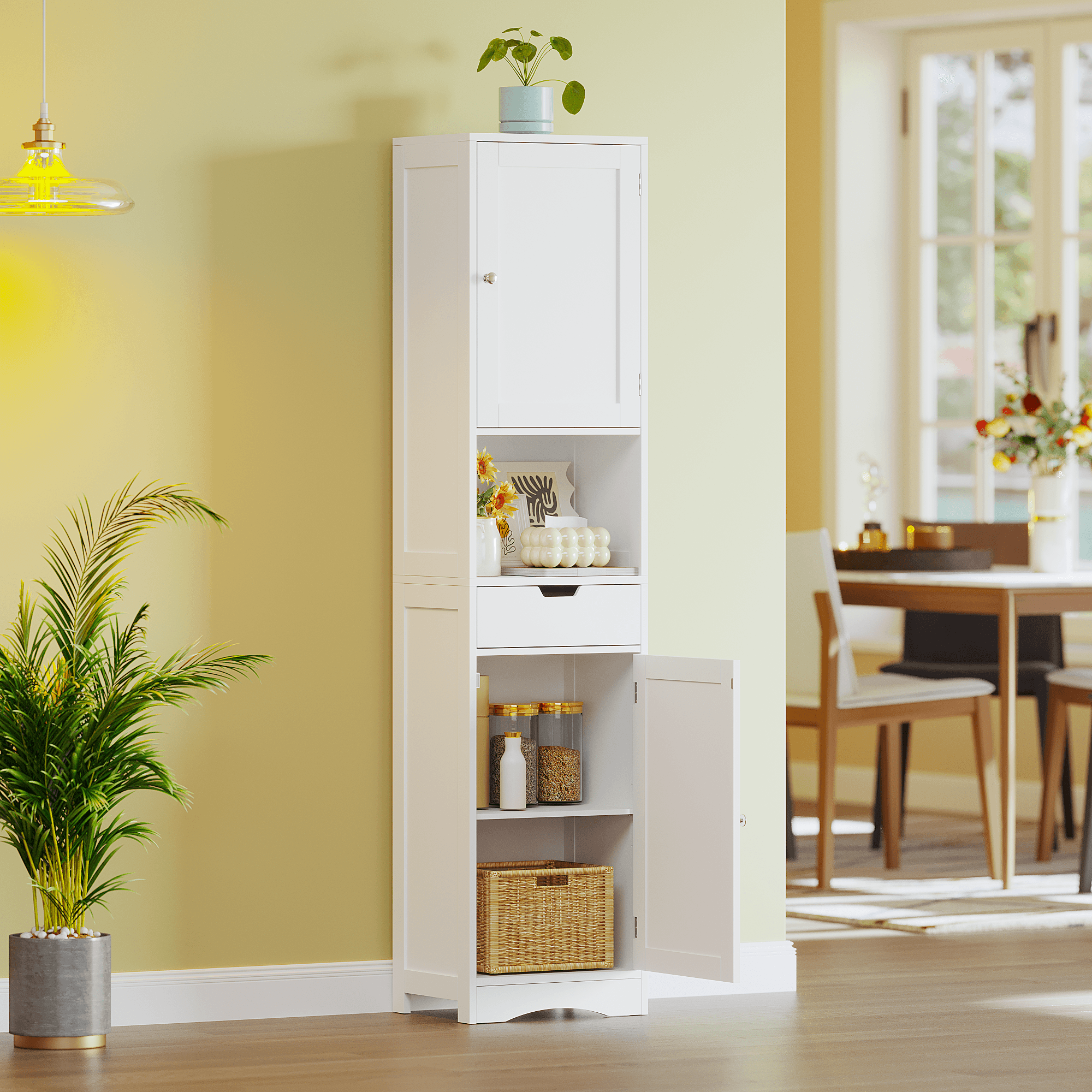 67 Tall Bathroom Cabinet, Storage Cabinet With 2 Doors & 1 Drawer, Narrow Bathroom Storage Cabinets With Adjustable Shelves, Bathroom Floor Organizer For Living Room, Entryway, Home Office, White image 3
