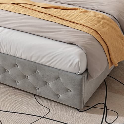 Upholstered Bed, Storage Bed, 3FT Single Bed 90x190cm, With 4 Drawers And Lamp, 3 USB Port 1 Type C, Durable And Sturdy, Youth Bed, For Adults  Teenagers, Velvet, Grey image 3