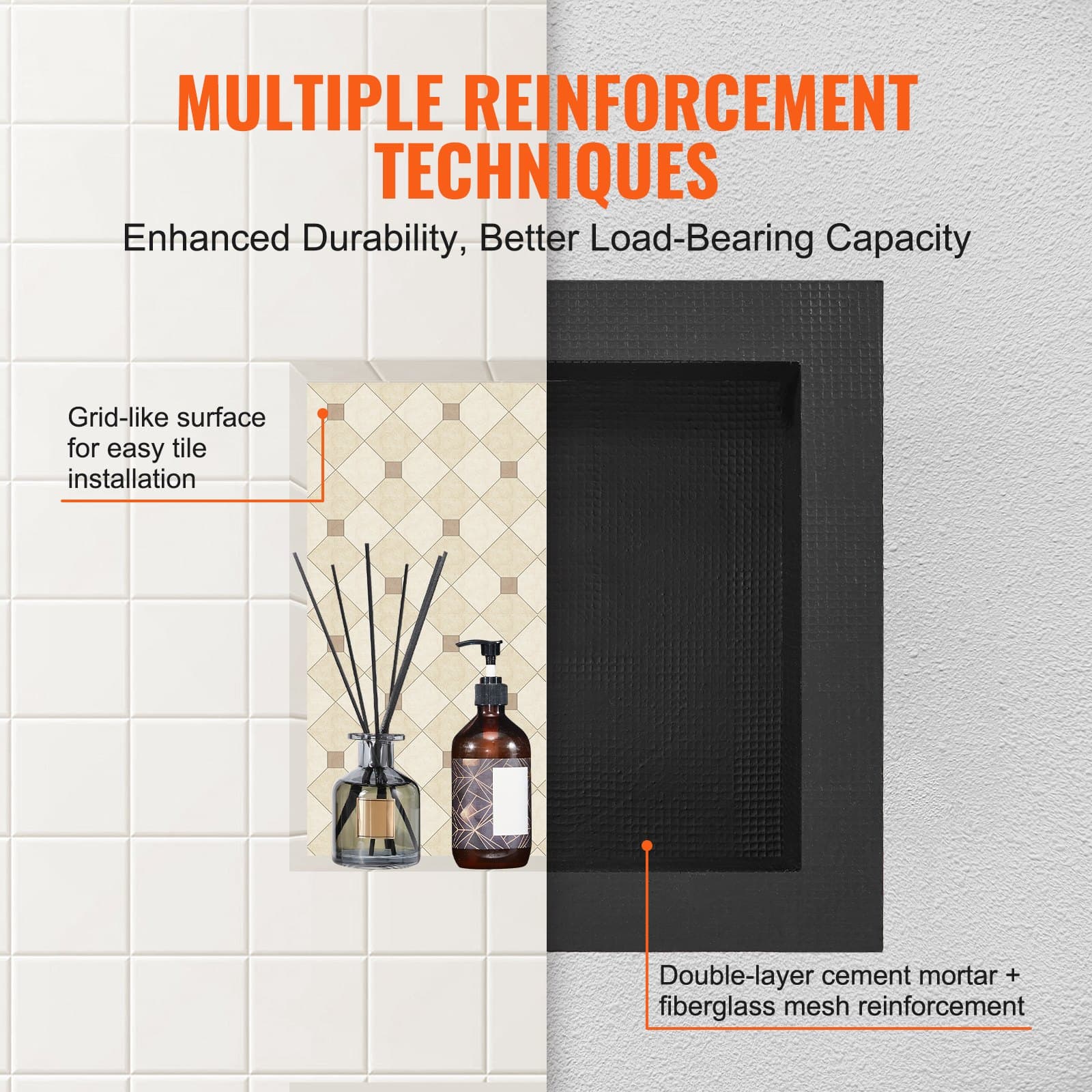 Shower Niche Ready For Tile 16 X 16, Single Shelf Organizer, Square Corners Wall-inserted Niche Recessed, Sealed Protection Modern Soap Storage Niche For Shower Bathroom, Black image 4