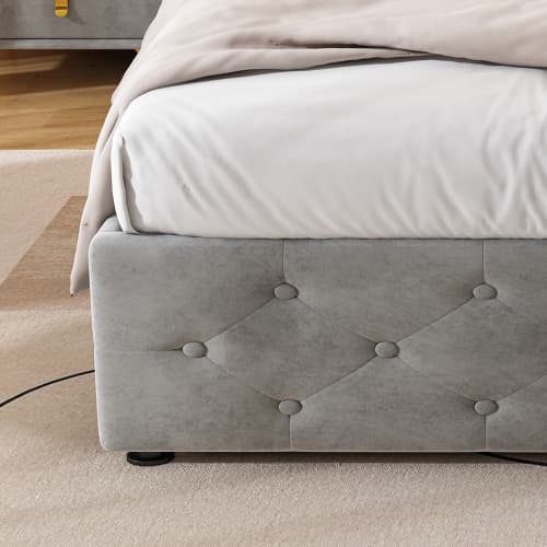Upholstered Bed, Storage Bed, 3FT Single Bed 90x190cm, With 4 Drawers And Lamp, 3 USB Port 1 Type C, Durable And Sturdy, Youth Bed, For Adults  Teenagers, Velvet, Grey image 9