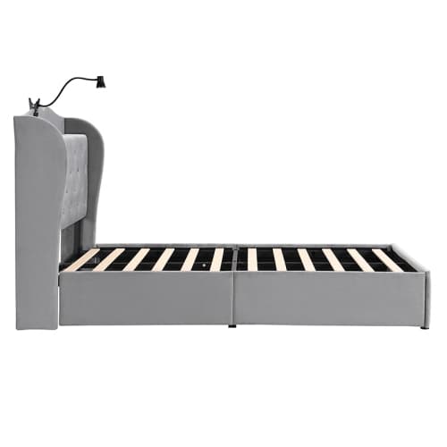 Upholstered Bed, Storage Bed, 3FT Single Bed 90x190cm, With 4 Drawers And Lamp, 3 USB Port 1 Type C, Durable And Sturdy, Youth Bed, For Adults  Teenagers, Velvet, Grey image 11