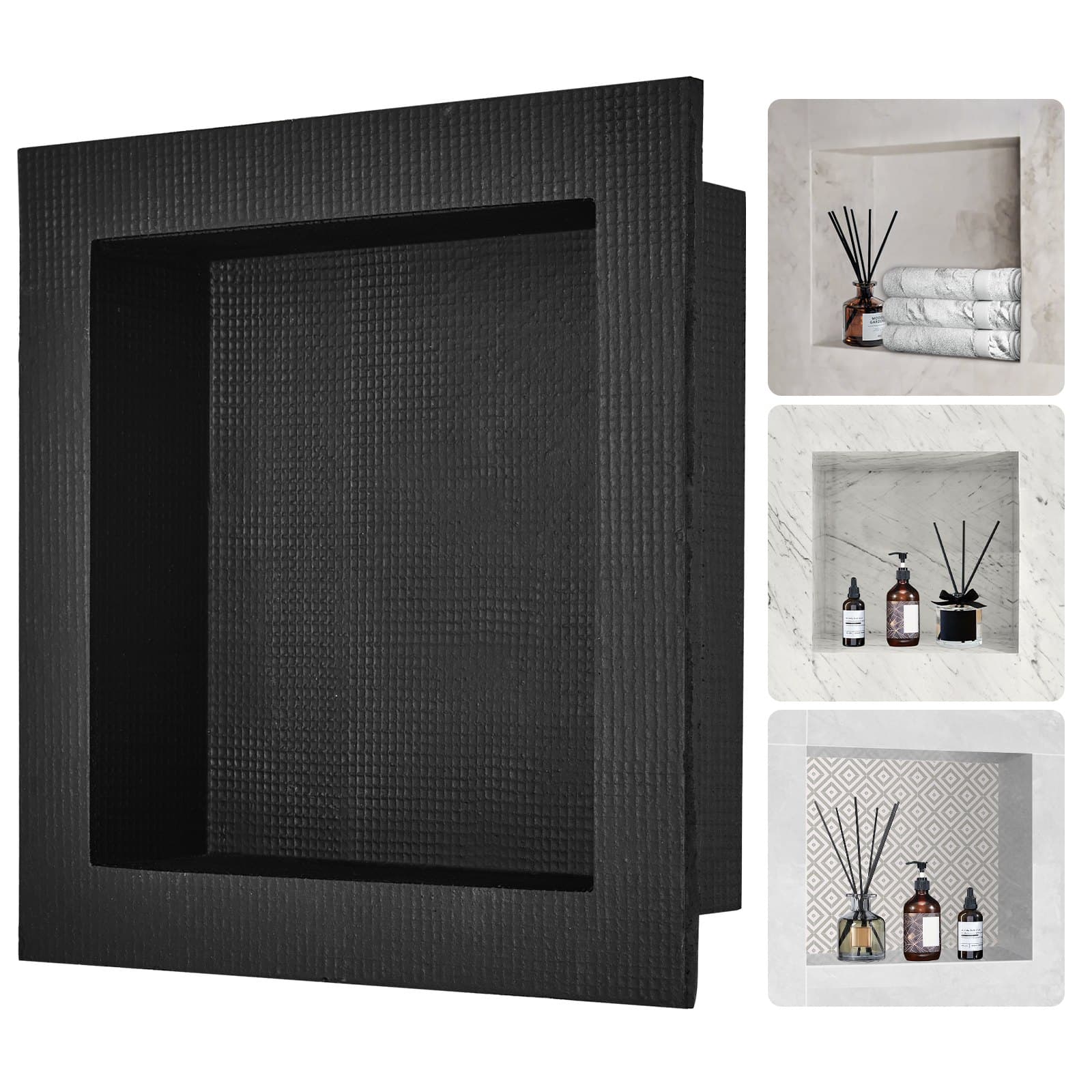 Shower Niche Ready For Tile 16 X 16, Single Shelf Organizer, Square Corners Wall-inserted Niche Recessed, Sealed Protection Modern Soap Storage Niche For Shower Bathroom, Black