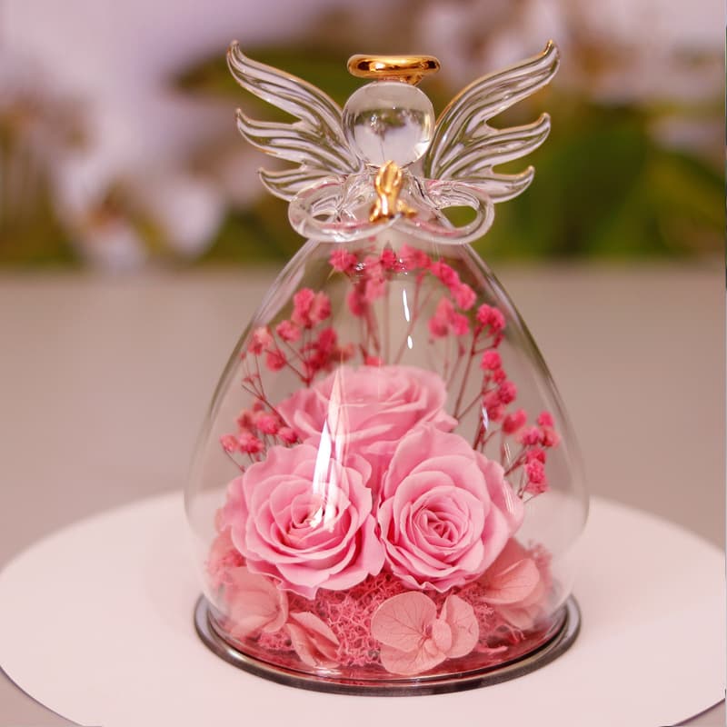 Eternal Flower Gift Box Angel Glass Cover Dried Rose Gift Box For Christmas New Year Valentine's Day Home Decor image 9