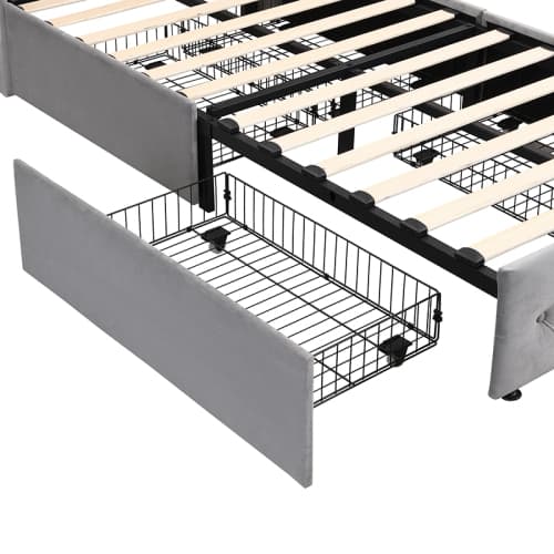 Upholstered Bed, Storage Bed, 3FT Single Bed 90x190cm, With 4 Drawers And Lamp, 3 USB Port 1 Type C, Durable And Sturdy, Youth Bed, For Adults  Teenagers, Velvet, Grey image 22