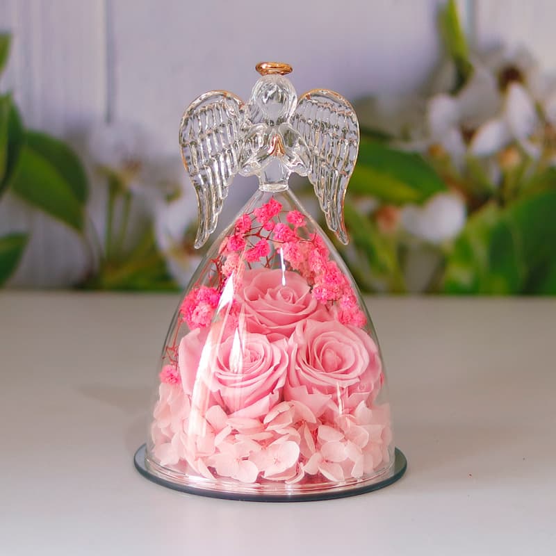 Eternal Flower Gift Box Angel Glass Cover Dried Rose Gift Box For Christmas New Year Valentine's Day Home Decor image 2